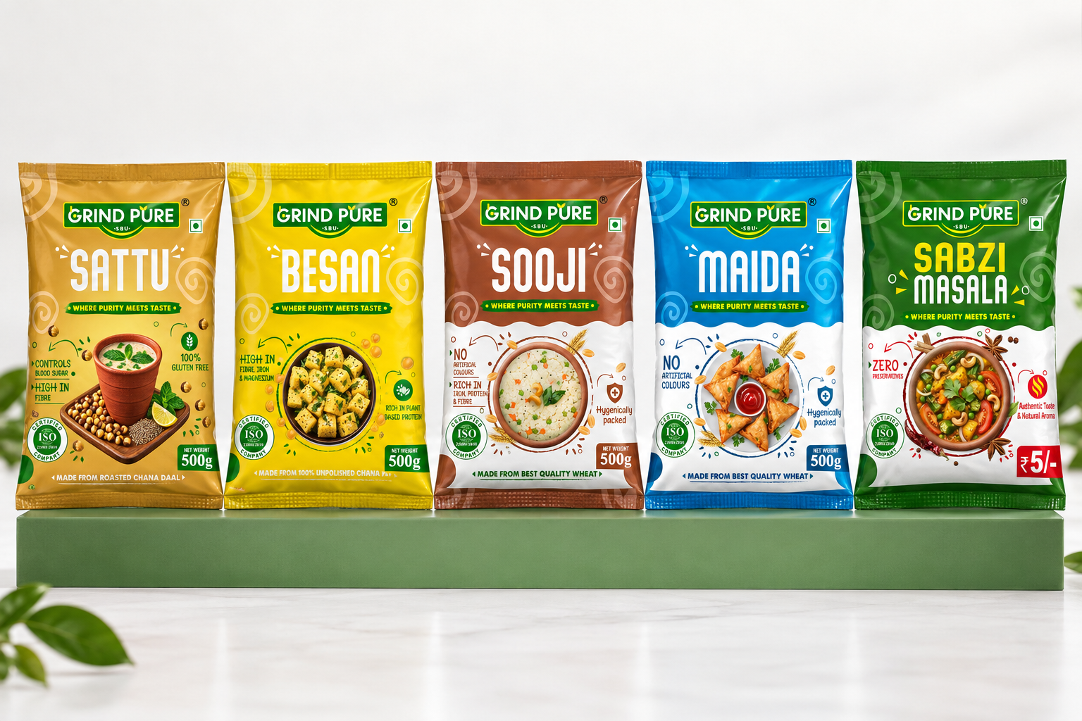 Studio mockup presentation of Grind Pure packaging based on original Graphics Effect artwork